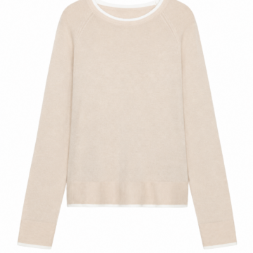 Light Beige Contrast Trim Crew Neck Knit Sweater
