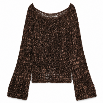 Dark Brown Open-Knit Scoop Neck Sweater