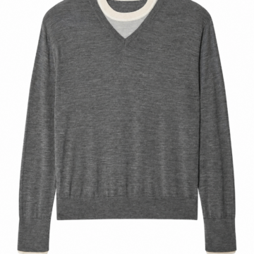 Charcoal Grey V-Neck Pullover with Mock Layer
