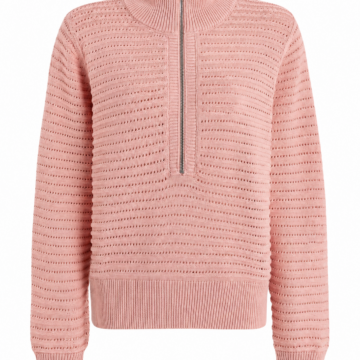 Women's Dusty Pink Half-Zip Ribbed Mock Neck Sweater