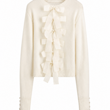 Ivory Bow Detail Crew Neck Sweater – Relaxed Fit with Ribbed Trims