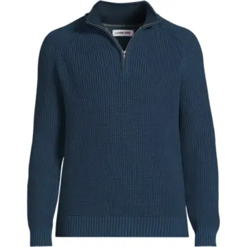 Dark Blue Half-Zip Mock Neck Waffle Knit Sweater