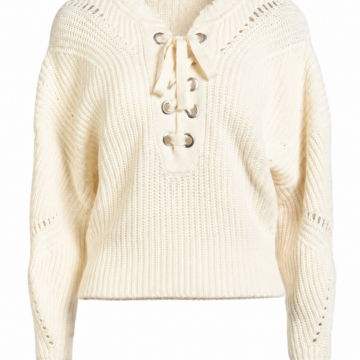 Off-White Ribbed Lace-Up Cropped Knit Sweater