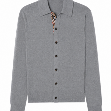 Medium Grey Button-Front Check-Accent Cardigan