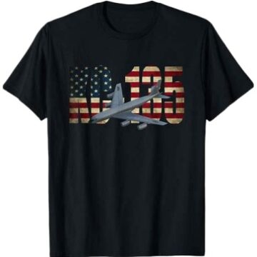 Black Short-Sleeve Graphic Tee with Aircraft and American Flag Design