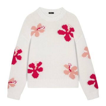White Hibiscus Intarsia Oversized Knit Sweater