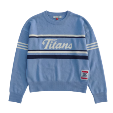 Light Blue Crew Neck Graphic Knit Sweater
